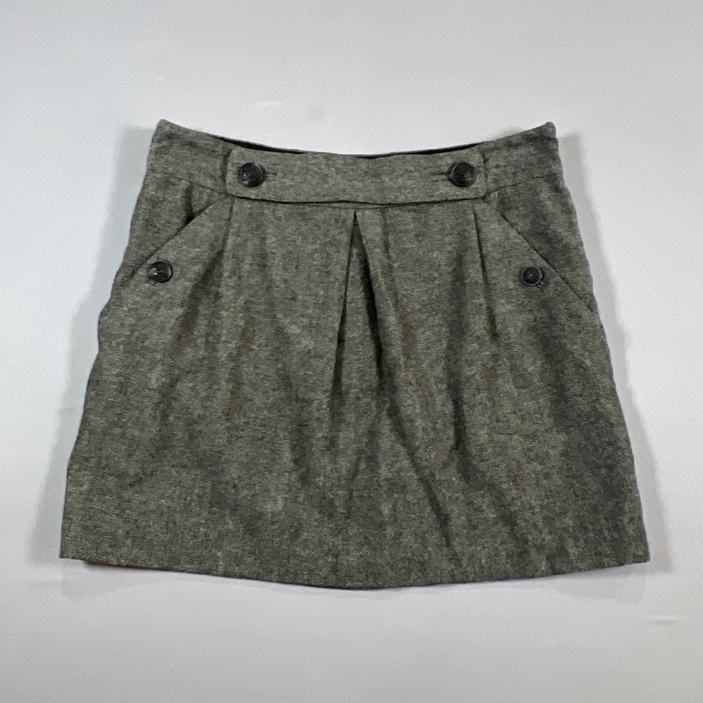 Banana Republic Mini Skirt Womens 10 Gray Wool Blend Herringbone Pleated Casual